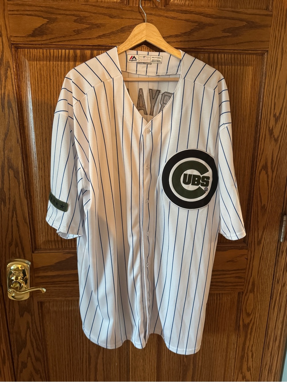Majestic White Baseball Jersey with Blue Pinstripes - Bryant